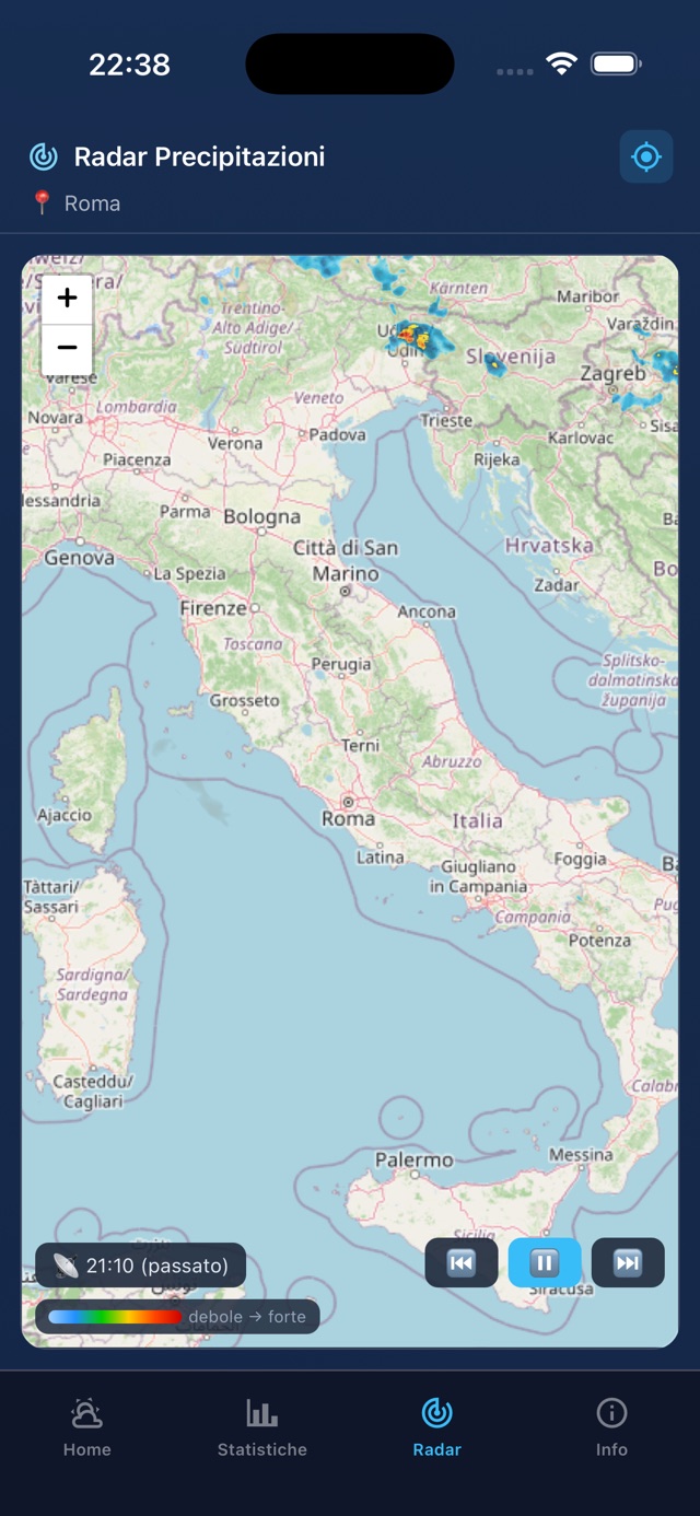 Schermata Radar Precipitazioni in tempo reale